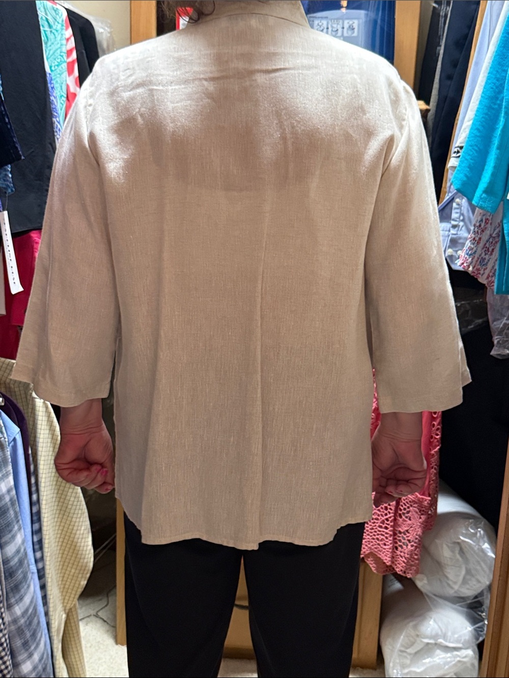 Light Cream Button-Front Linen Jacket Top - Picture 4 of 4